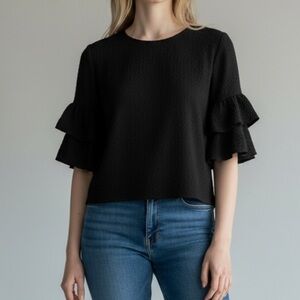 Brigitte Bardot Black Ruffle Sleeve Top